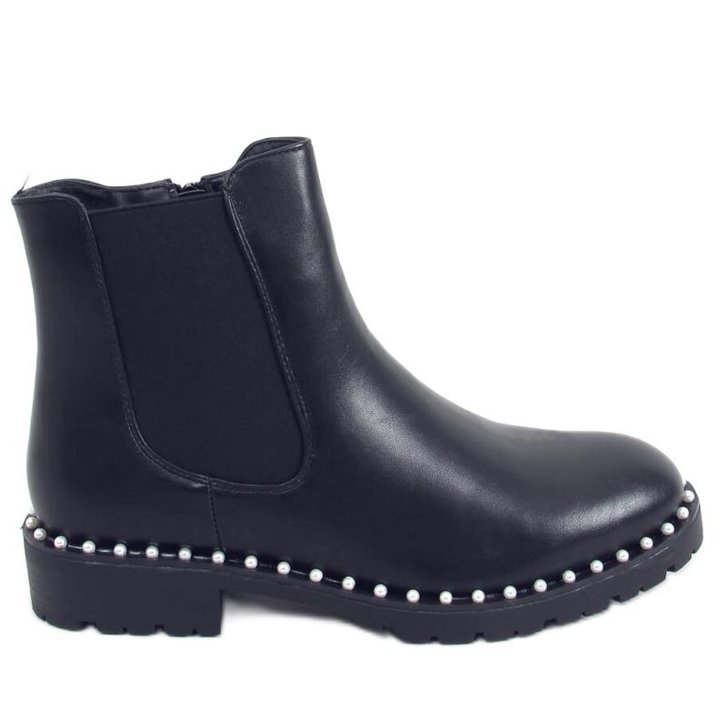 Black Chelsea boots with pearls HQ247 Black