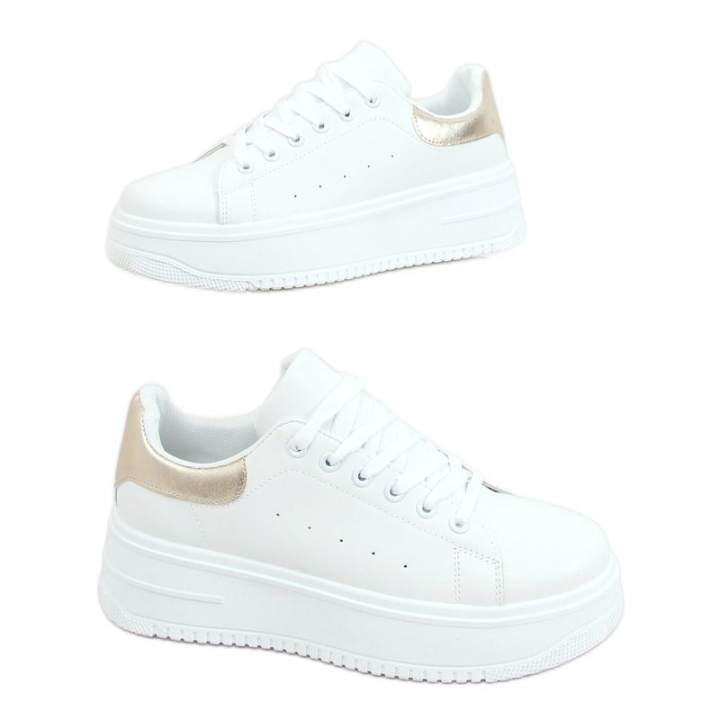 White women's sneakers T0YD8240-5 WHITE / GOLD golden