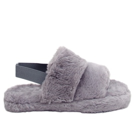 Gray women's fur slippers N-92 Gray grey