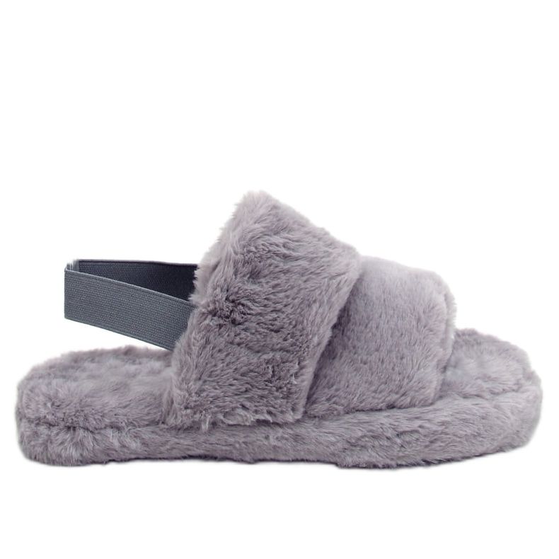 Gray women's fur slippers N-92 Gray grey