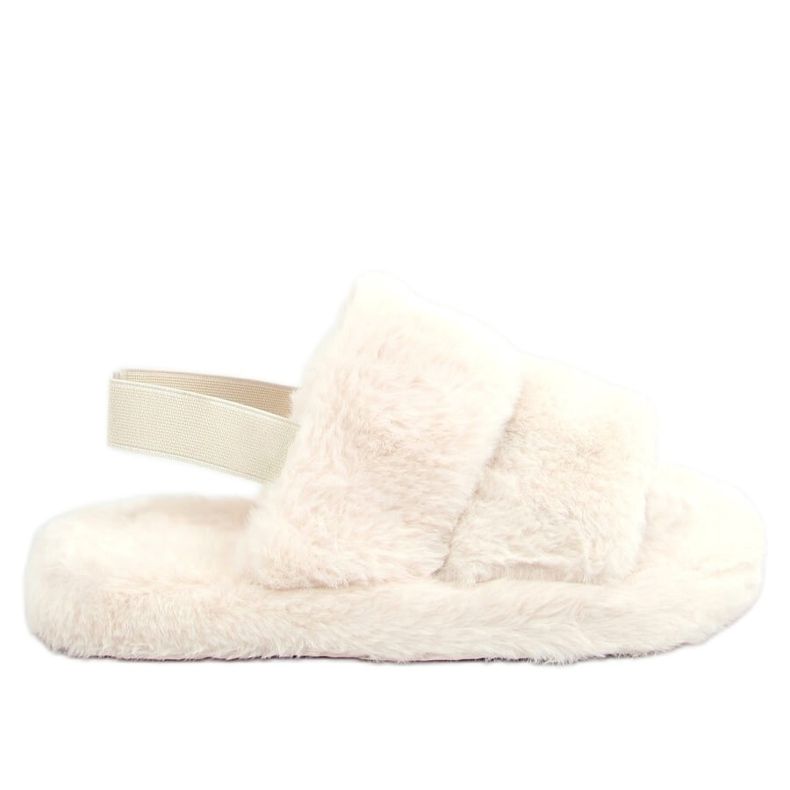 Cream fur women's slippers N-92 Beige ecru