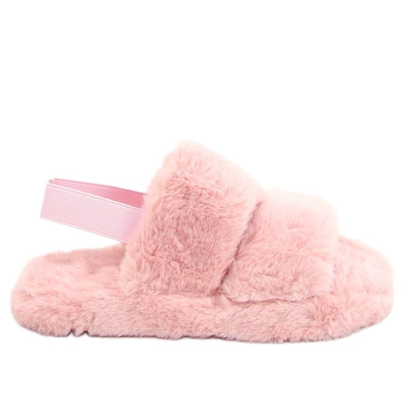 Women's fur slippers, dirty pink N-92 Pink