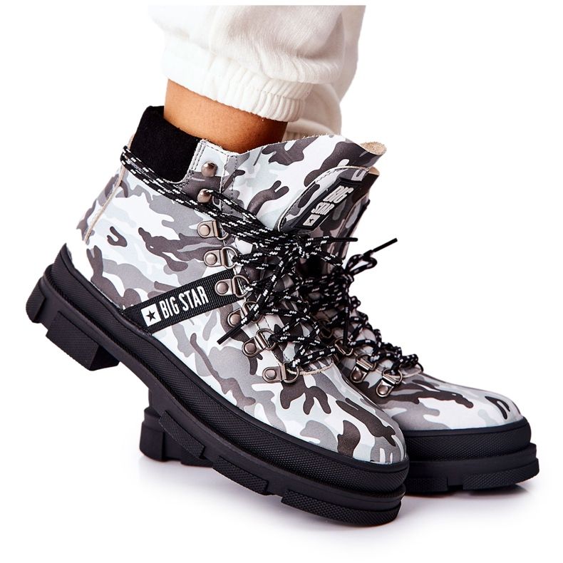 Leather Trappers Boots Big Star II274368 Moro Black white Leather Trappers Boots Big Star II274368 Moro Black white