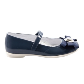 Girls' leather ballerinas with a bow 45418 navy blue Bartek Girls' leather ballerinas with a bow 45418 navy blue Bartek