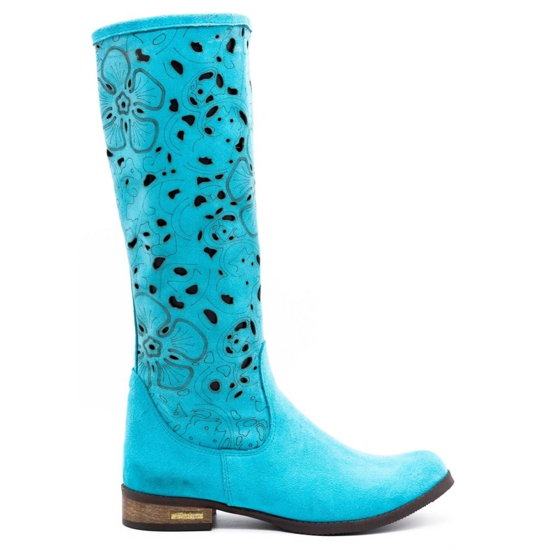 Olivier Women's openwork boots Turquoise flowers blue