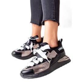 Sneakers tied with VINCEZA ribbon black golden Sneakers tied with VINCEZA ribbon black golden