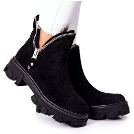 FI1 Women's Black Rhythm Suede Booties With Cutouts