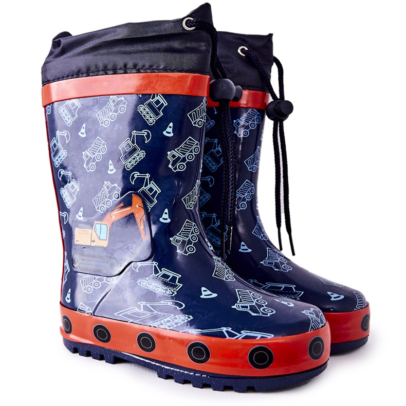 Children's Rubber Wellington Boots Pertris Excavator navy blue