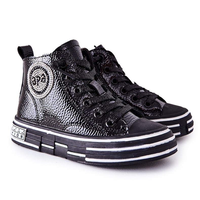 PA1 Children's Sneakers Lacquered High With a Zipper Black Evia