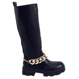 July Black riding boots with chain