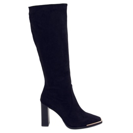 Clara Black suede heel boots