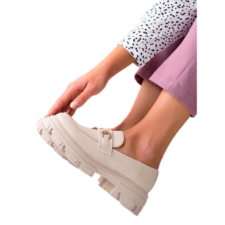 Diamantique Eco Leather Loafers beige