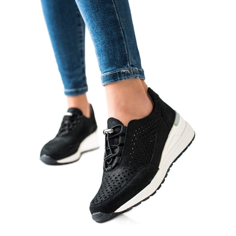 Leather Sneakers With VINCEZA Glitter black