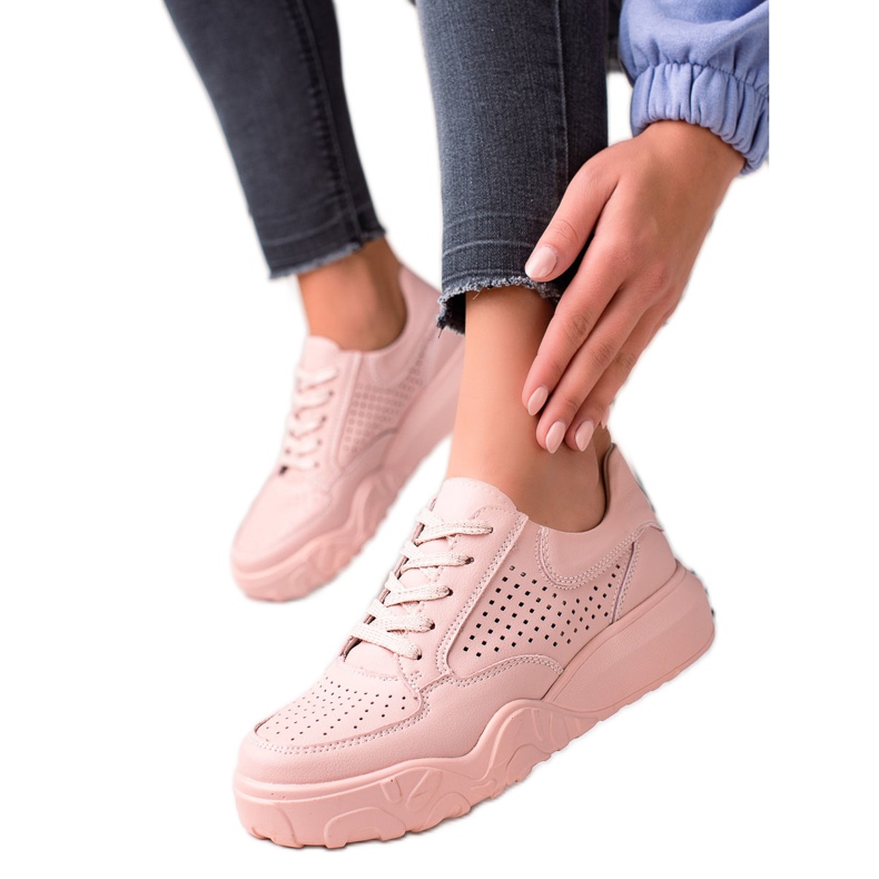 VINCEZA openwork leather sneakers pink