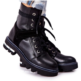 Maciejka Black Leather Workers Boots 05219-01