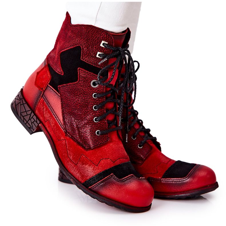 Women's Warm Leather Boots Maciejka Red 04625-08