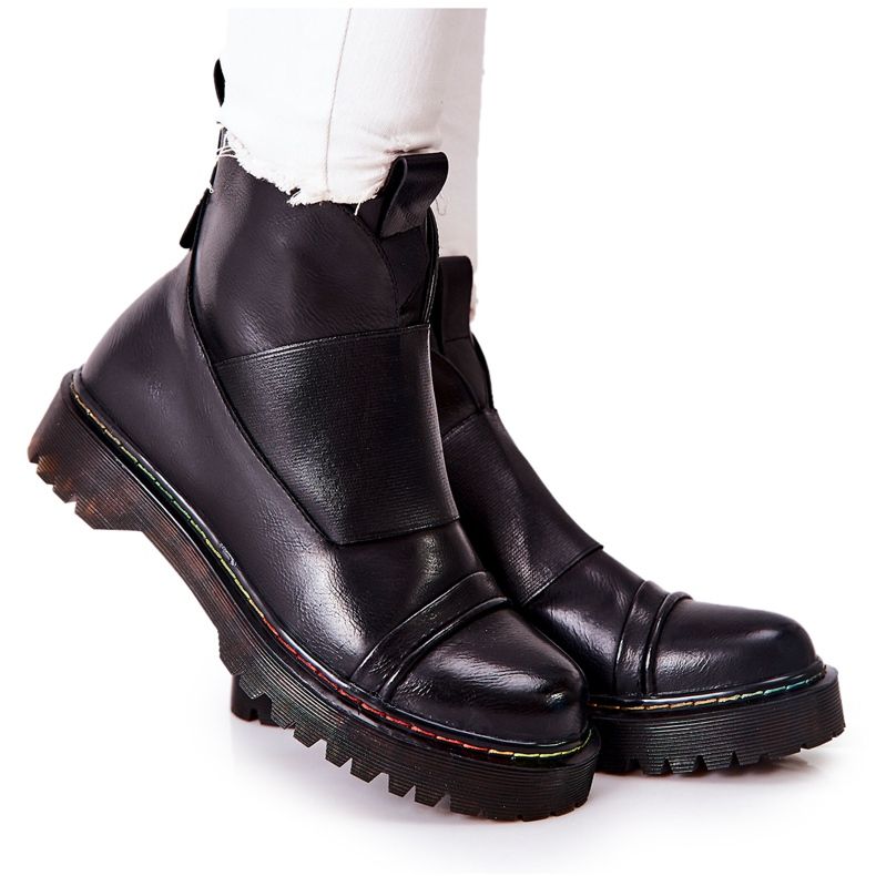 PM1 Black Milie Jodhpur Boots With Colorful Stitching