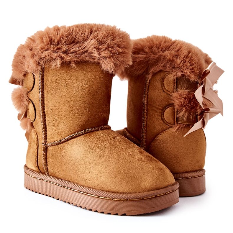 FR1 Children's Warm Boots With Bows Khaki Funky Snow Boots brown