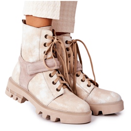 Maciejka Beige Leather Workers Boots 05219-04