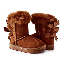 FR1 Children's Warm Boots With Bows D.Khaki Funky snow boots brown