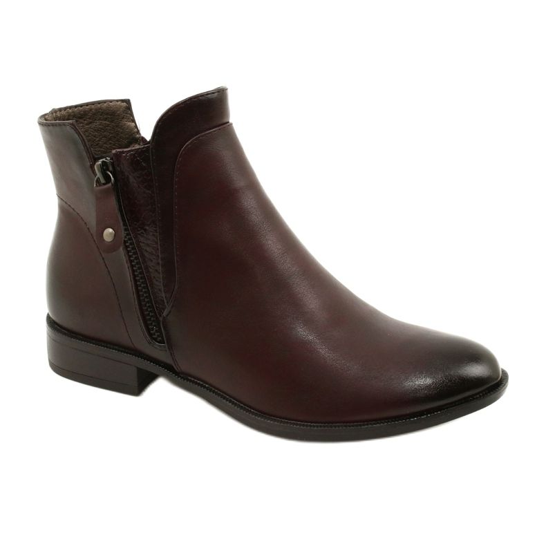 Leather Booties Daszyński AM65-91 Burgundy black red