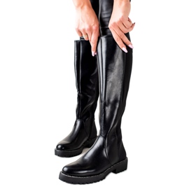 Bella Star Boots With Eco Leather With Cubic Zirconia black