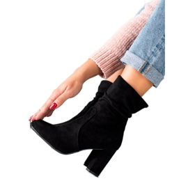 TRENDI Suede Booties With Ruffled Uppers black