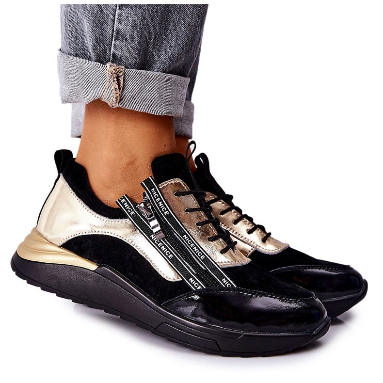 POTOCKI Leather Sport Shoes Sneakers Black Gold Minor POTOCKI Leather Sport Shoes Sneakers Black Gold Minor