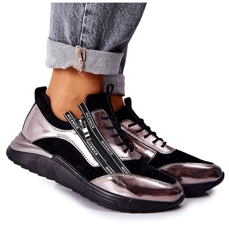 POTOCKI Leather Sport Shoes Sneakers Black Silver Minor POTOCKI Leather Sport Shoes Sneakers Black Silver Minor