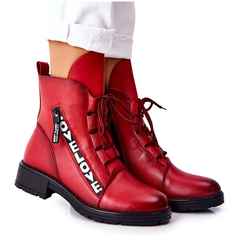 POTOCKI Leather Booties With A Decorative Red Lomessa Zipper