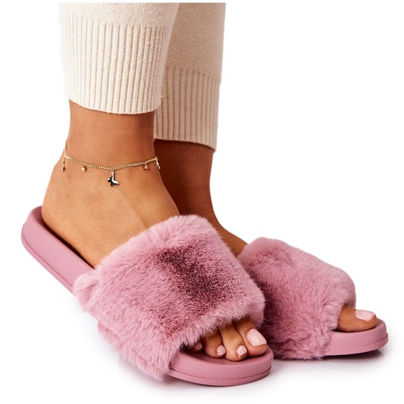 PH1 Rubber profiled slippers with fur Dark pink Emmie