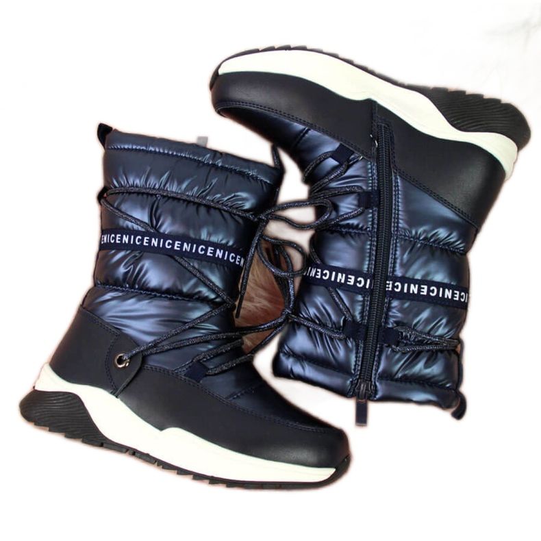Waterproof snow boots Jr EVE324A navy blue white