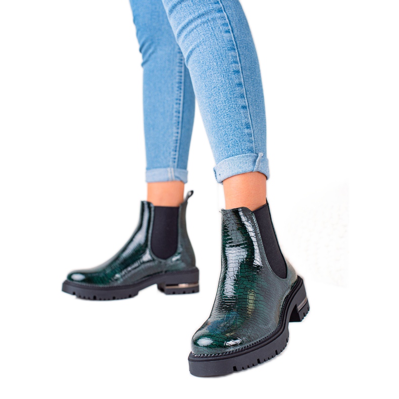 Green Chelsea boots by Sergio Leone