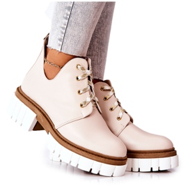PA2 Leather Boots With A Cut Out Beige Kaxo