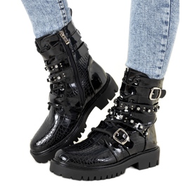 Albertine black patent flat boots