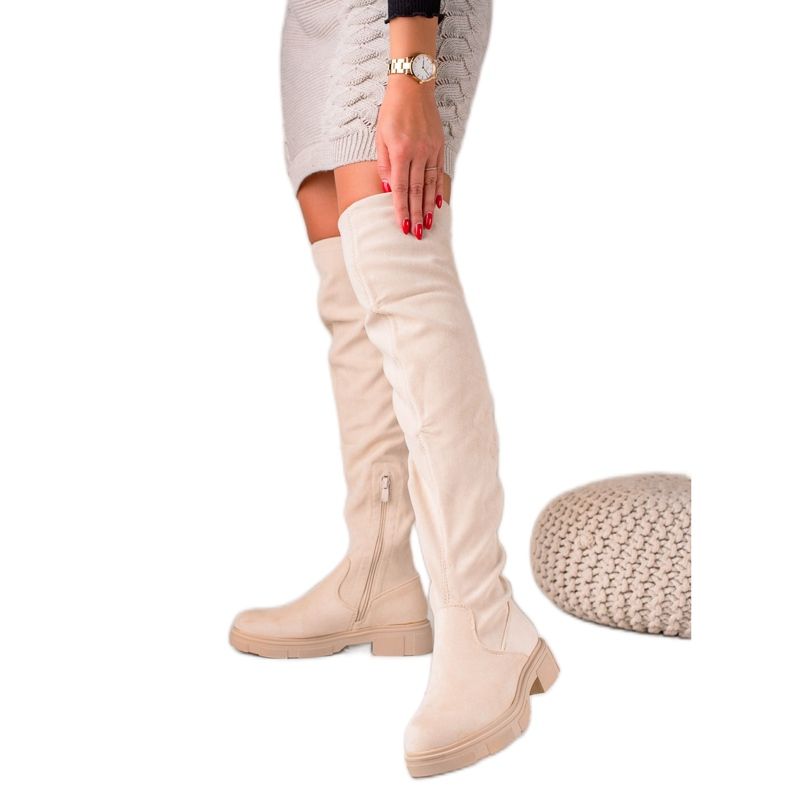 Seastar High Suede Thigh High Boots beige