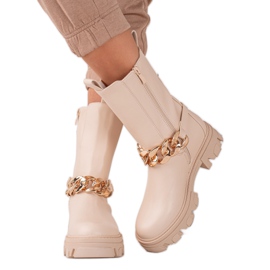 Sweet Shoes High Beige Booties With A Chain