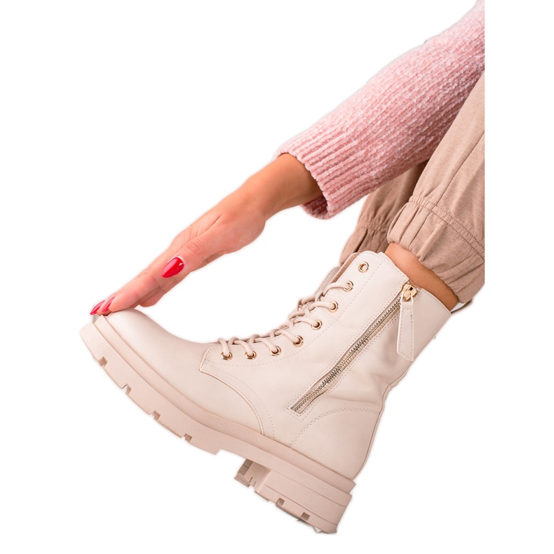 Sixth Sense Beige Boots Trappers Made of Eco Leather