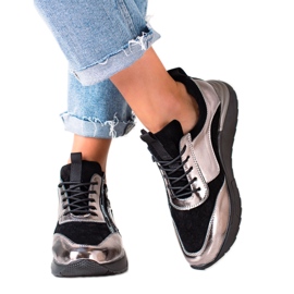 W. Potocki Black and silver sneakers made of Potocki leather golden