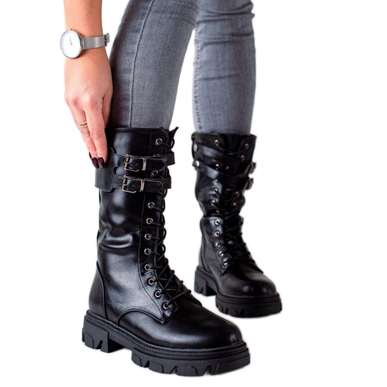 High boots with VINCEZA buckles black