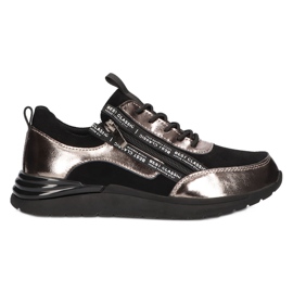 Filippo DP3149/21 BK GN leather sports sneakers, dark nickel black