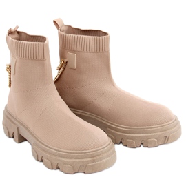 Sock boots with a chain JX81P Khaki beige