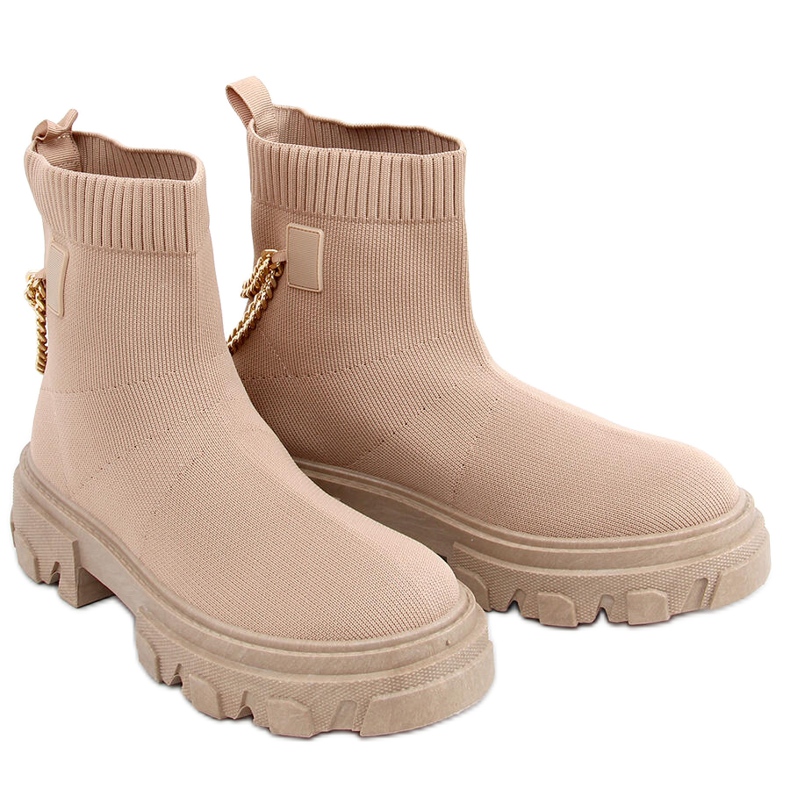 Sock boots with a chain JX81P Khaki beige
