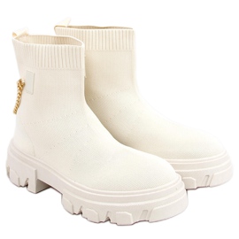 Sock boots with a chain cream JX81P Beige