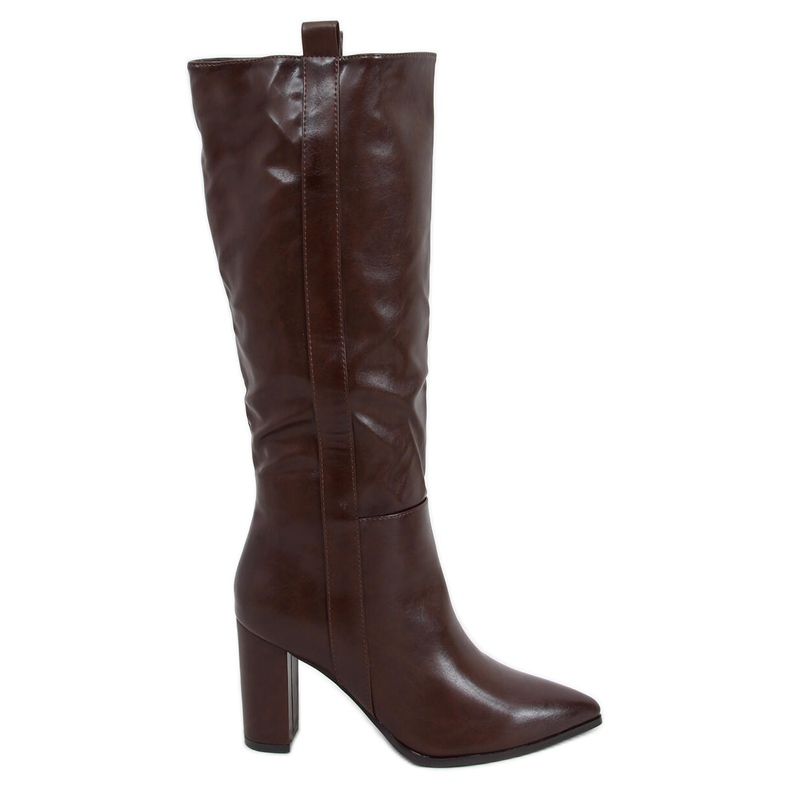 Brown boots on a stable heel RB49P Brown