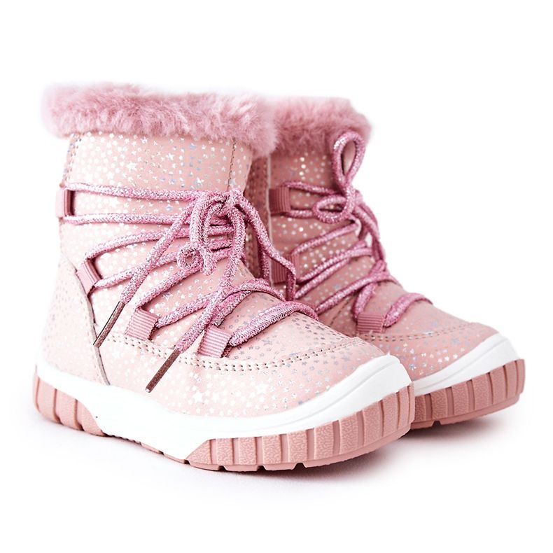 PE1 Warm Snow Boots With Fur Pink Stars
