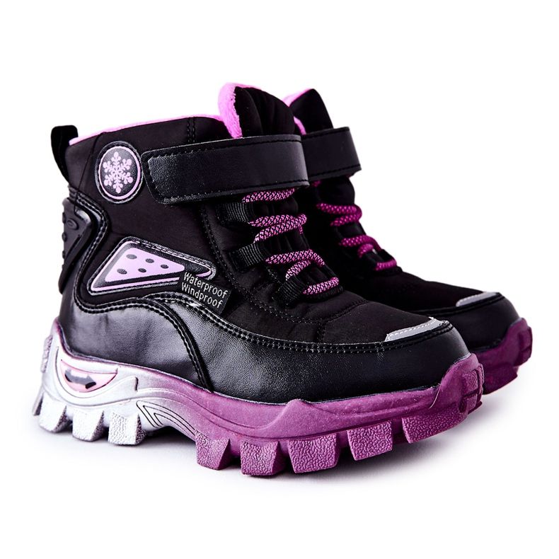 PJ2 Children's Warm Snow Boots With Velcro Black-Pink Tannis