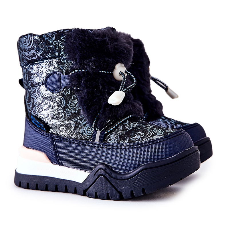 PJ2 Children's Warm Snow Boots With Fur Navy Blue Dessa white