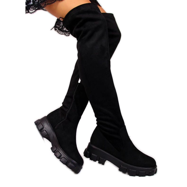 Black Boots on the platform Navy Dot W WOL12