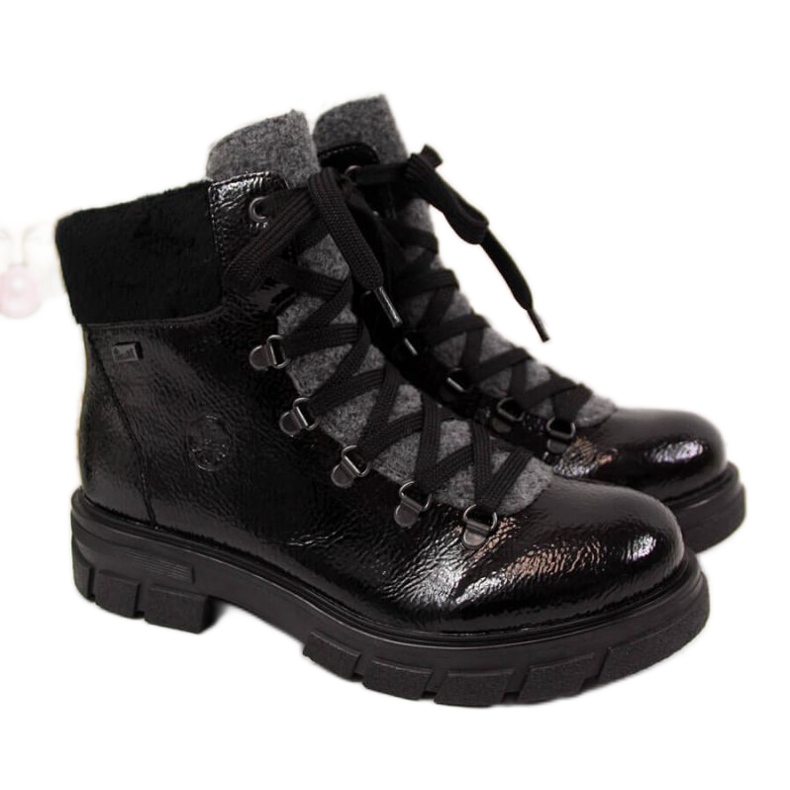 Black insulated lacquered boots W Rieker Z9132 blue